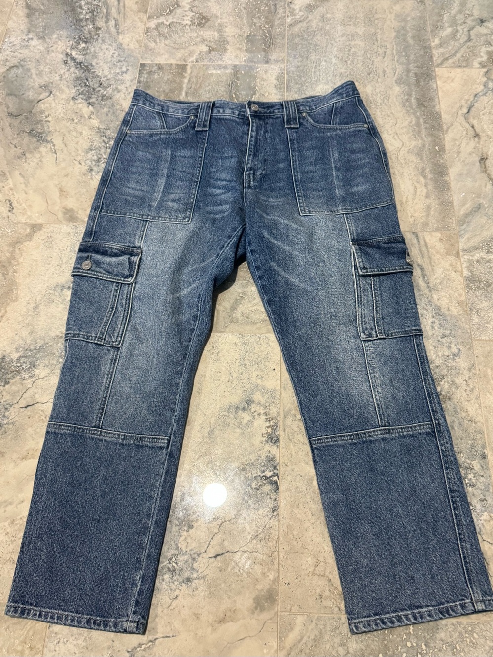 KanCan Women's Ankle Cargo Jeans in Blue Wash